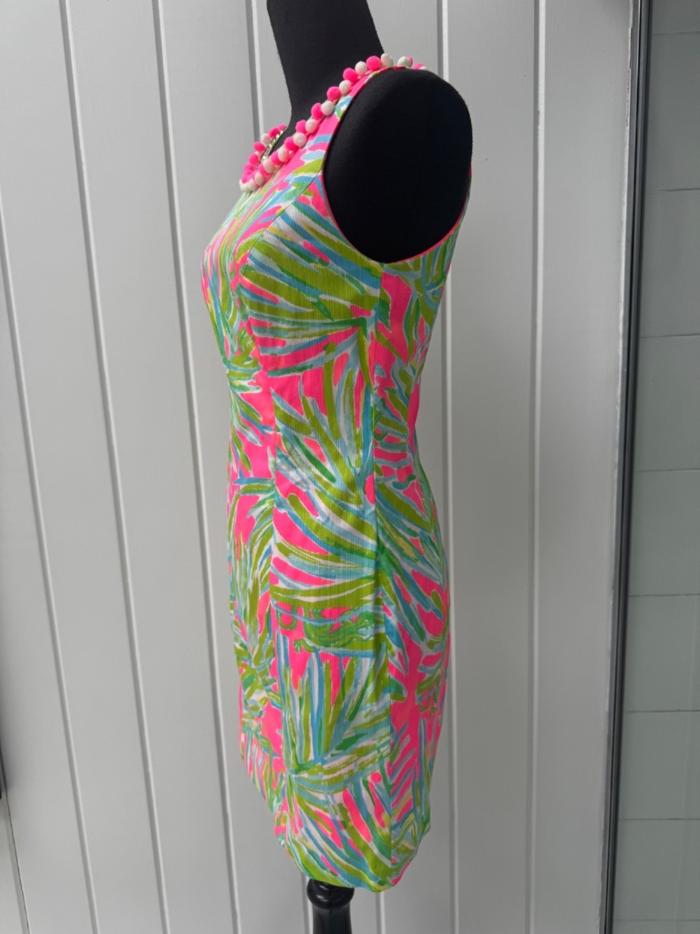 LILLY PULITZER MILA SHIFT DRESS TIKI PINK ROYAL PALM POM POM SIZE 00 - Picture 3 of 9